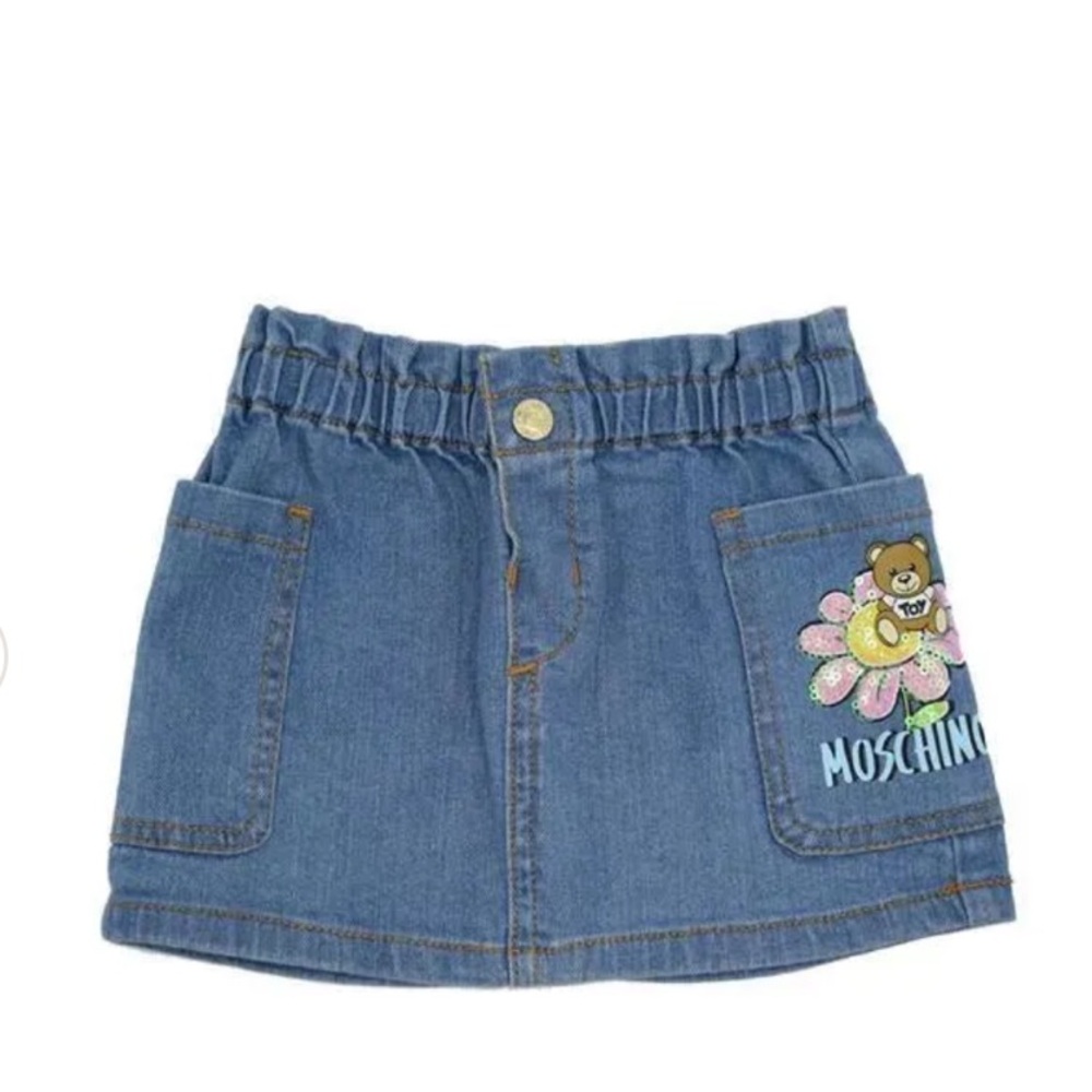 MOSCHINO BABY - GIRLS DENIM STRETCH SKIRT BEAR FLOWER SEQUIN